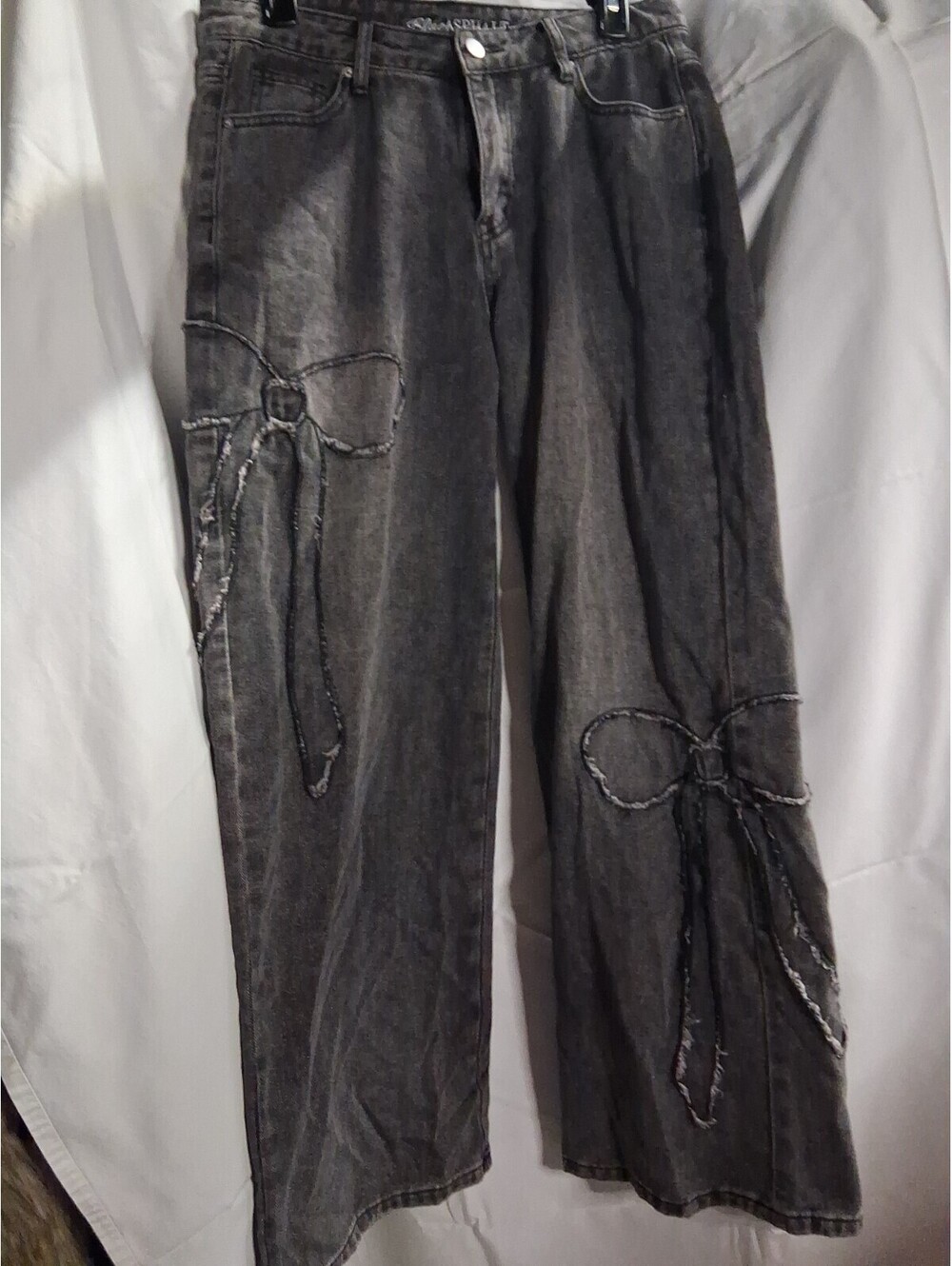 Blue Asphalt Jeans Black Wide Leg Denim Streetwear Grunge Medium Ribbons L2